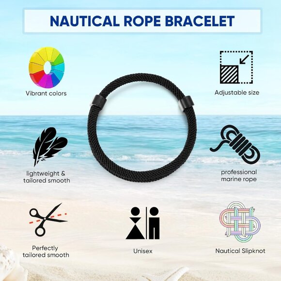 Nautical Braided Rope Bracelets Set - 10 Pcs Adjustable Waterproof Marine Cord G - Picture 6 of 7